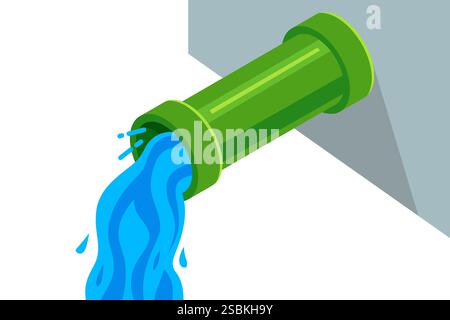 clean water flows from the pipe. flowing water Stock Vector