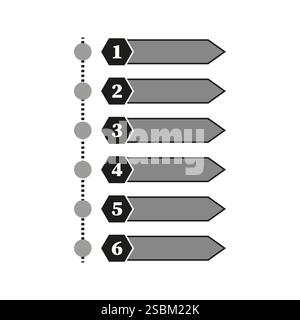 Numbered timeline graphic. Arrows with numbers. Sequential infographic design. Grey and black vector. Stock Vector