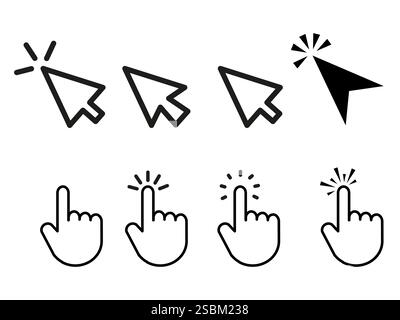 Cursor icons set. Mouse pointer symbols. Hand click shapes. Vector graphic elements Stock Vector
