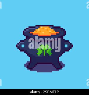 Pixel art Pot with Clover for St Patricks Day game asset design Stock Vector