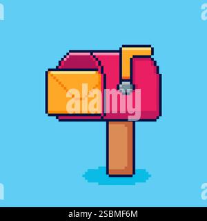 Pixel art Mailbox with Letter game asset design Stock Vector