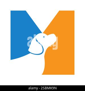 Initial Letter M Pet Logo Concept With Dog Head Symbol Vector Template Stock Vector