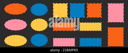 Wave scalloped edge frames set. Trendy silhouette borders with zigzag wavy edges Stock Vector