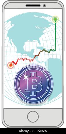 Bitcoin value rising on a global scale Stock Vector