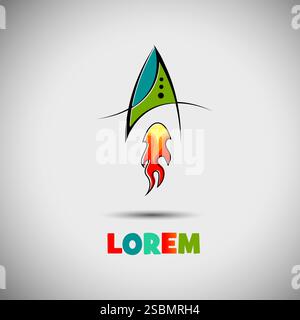 Rocket Logo Rocket Launch Jet Plane Space modern Icon. hand drawn. Not AI, Vector illustration Stock Vector