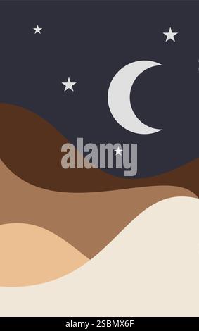 desert landscape and moon at night background vector Stock Vector