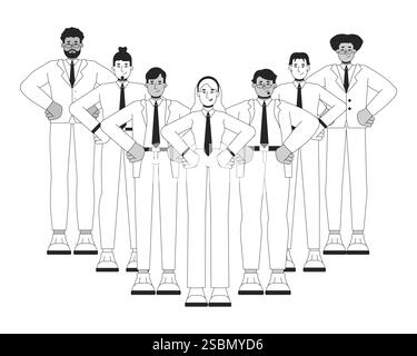 Confident diverse group of professionals black and white 2D line characters Stock Vector