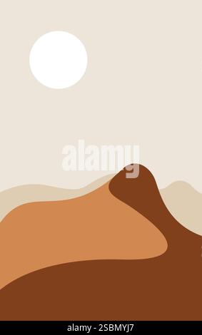 Art of Desert Dunes. desert landscape with sun vector illustration. mountain vector Stock Vector