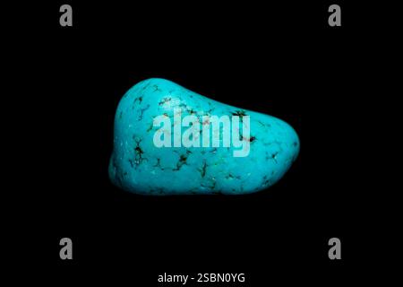 Closeup tumble blue howlite gemstone on dark background (selective focus) Stock Photo