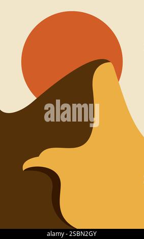 Mountain Art Eagle With Sun Background vector Stock Vector