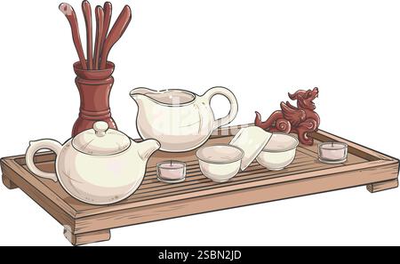 Tea Ceremony Vector Isolated Colored Illustration Stock Vector