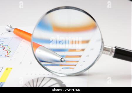 Graphs tables and documents laid on the table Stock Photo