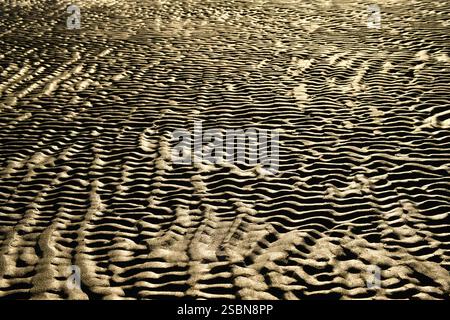 Ripples shaped from ocean waves in sand. Sand filling the whole horizontal image. Stock Photo