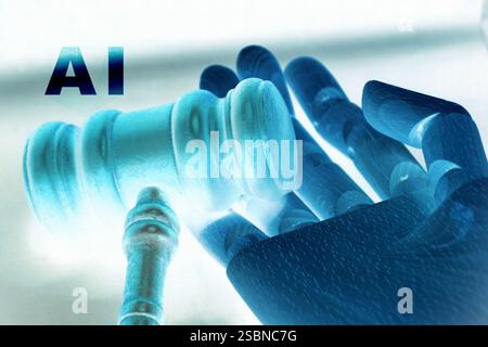 AI act regulation symbol. Concept words AI artificial intelligence act regulation on wooden block. Beautiful blue background. Business AI act regulati Stock Photo