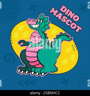 Retro 1980s cartoon smiling dinosaur mascot Stock Vector