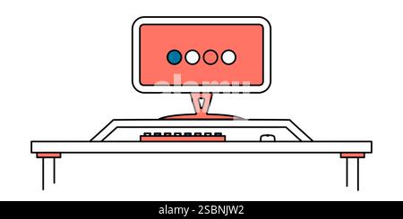 PC computer in flat outline style. Vector clipart illustration. Stock Vector