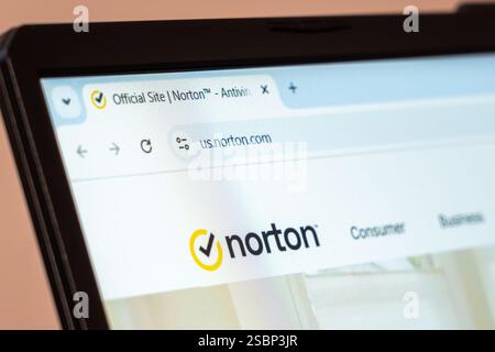 New York, USA - January 31, 2025: Norton cybersecurity and antivirus software company website displayed on laptop screen Stock Photo