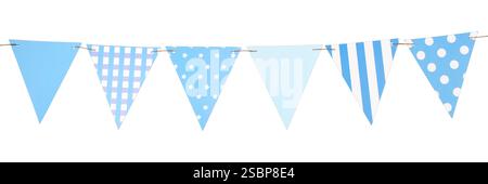 Festive garland of triangular paper blue flags isolated on a white background Stock Photo