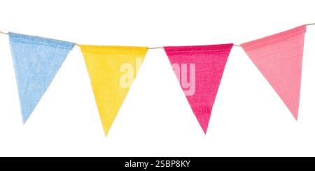 Festive garland of triangular multicolored flags isolated on a white background Stock Photo