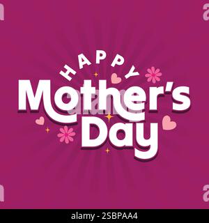 Happy Mother's Day typography greeting card. Beautiful hand lettering logo for celebrating Mother's Day. Decoration with pink flower and hearts vector Stock Vector