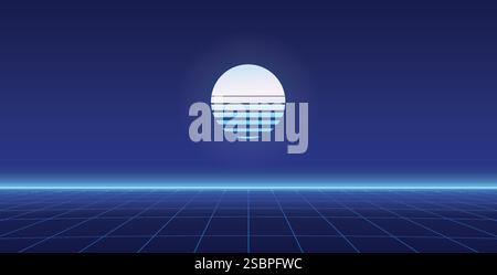 1980's neon sci fi landscape. Retrowave, synthwave vector background ...