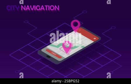 Vector Isometric smartphone with map navigation app and geotag symbol ...