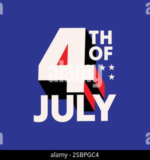 4th of July logo design with modern 3D text effect isolated on blue background. 4th July celebration as Independance Day of America. Fourth July US Stock Vector