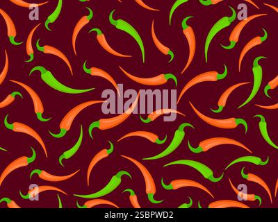 Red chili peppers seamless pattern. Hot chili pepper. Spicy spice for dishes. Design for wrappers, wallpapers, covers, banners and posters. Vector ill Stock Vector