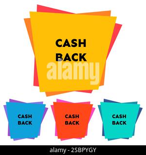 Set of four cash back stickers with abstract colorful geometric forms. Vector illustration Stock Vector
