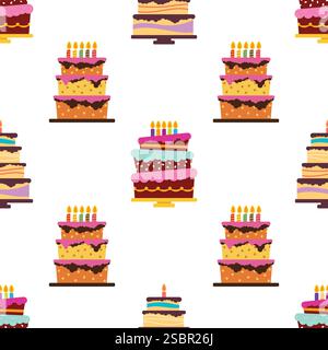 Seamless Pattern with sweet cakes and pies. Vector illustration. Stock Vector