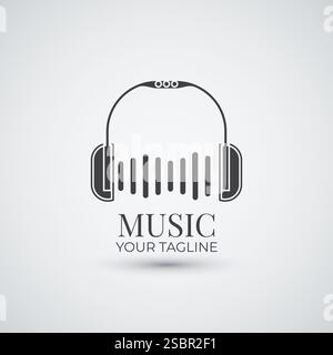 headphone music logo design template Stock Vector