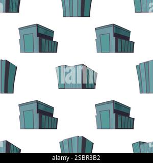 Seamless Pattern with modern isometric building on a white background. View of the building from the bottom. Vector illustration. Stock Vector