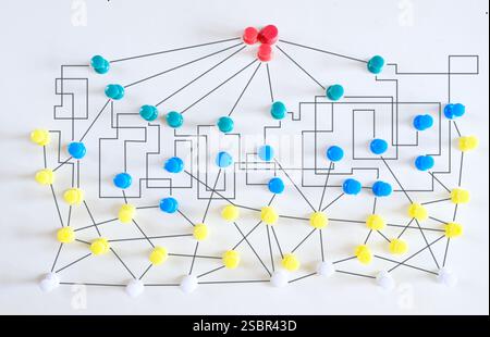 complex messy management, organization and innovation, chaotic decision tree, complicated business process Stock Photo
