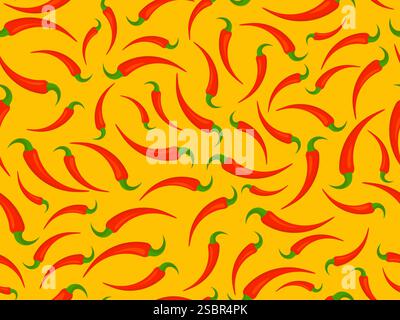 Red chili peppers seamless pattern. Hot chili pepper. Spicy spice for dishes. Design for wrappers, wallpapers, covers, banners and posters. Vector ill Stock Vector