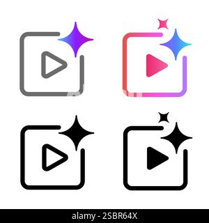 generate video AI video movie film scene generator artificial intelligence icon symbol of generative button icon outline and gradient set collection Stock Vector