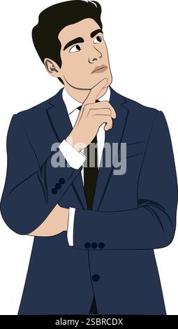A guy in a business suit is thinking. Making a decision. Solving a problem. Stock Vector