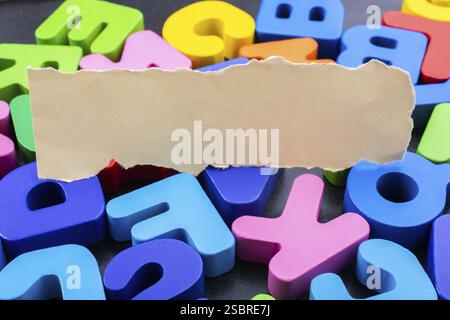 A, B, C and D alphabets on torn colorful paper . Ransom note style ...