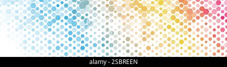 Colorful minimal hexagonal halftone abstract tech background. Geometric concept vector banner design Stock Vector