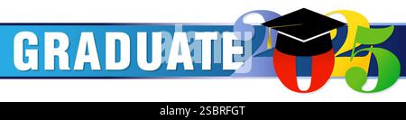 Decorative horizontal line for 2025 graduates. Ribbon template with isolated 3D colourful numbers 2 0 2 5. Web button. Internet banner creative design Stock Vector