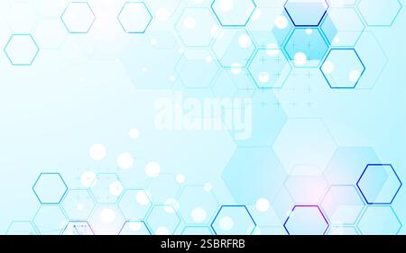 Abstract science background with hexagons. Blue gradient. Vector. Stock Vector