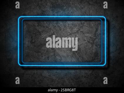 Blue neon luminous frame on dark grunge wall abstract background. Vector futuristic design Stock Vector