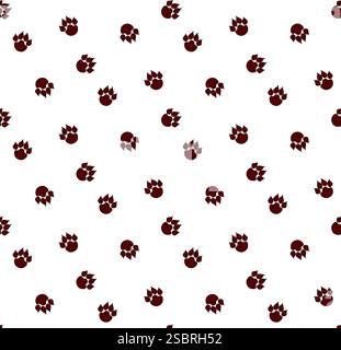 Paw pet tiger cat seamless pattern, foot print texture, animal background, grunge stamp repeat, foot track wallpaper. Cartoon graphic vector illustrat Stock Vector