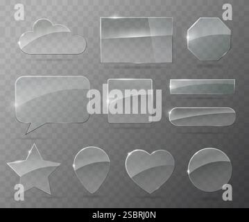 A set of glass icons or geometric shapes Stock Vector