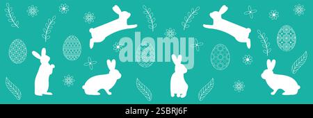 Easter background in linear style with hares. Stock Vector
