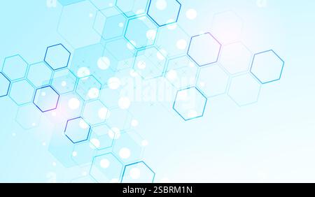 Abstract science background with hexagons. Blue gradient. Vector. Stock Vector