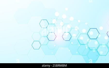 Abstract science background with hexagons. Blue gradient. Vector. Stock Vector