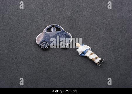 Little metal car model on gray background Stock Photo