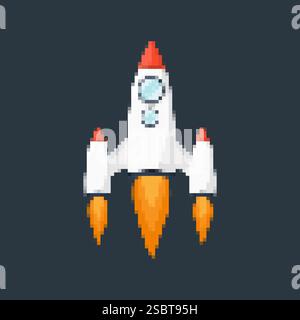 Pixel art rocket with fiery trails, retro games, space-themed designs ...