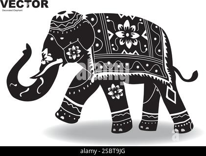 Decorated Elephant - Procession Stock Vector