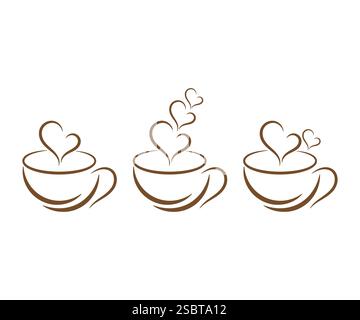 Coffee Cup With Heart Shape Logo Design, set of Coffee logo,  Coffee shop logo design, vector illustration Stock Vector